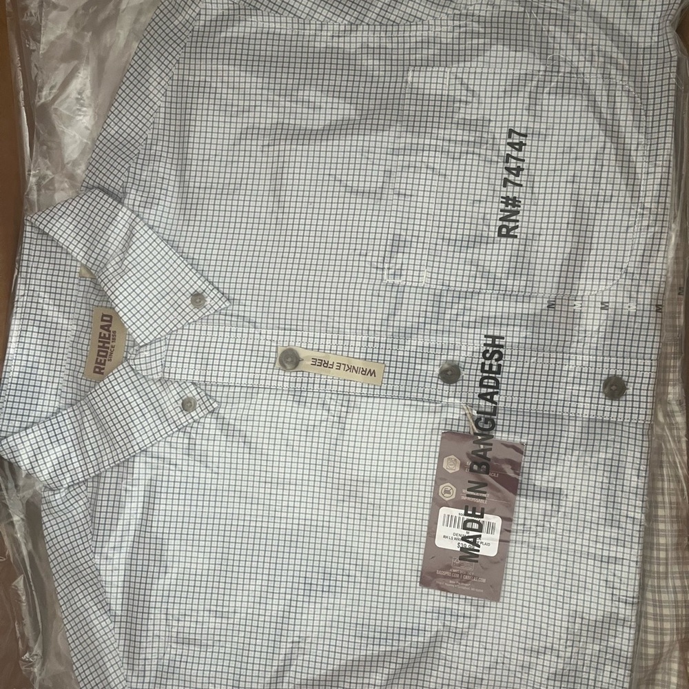 REDHEAD Men's White and Blue Plaid Dress Shirt